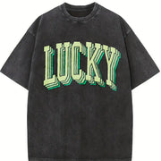 Retro Lucky St Patricks Day Vintage Washed T-Shirt in Black