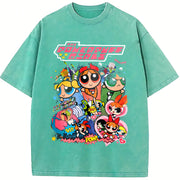 Powerpuff Girls Comic Collage vintage washed oversized T-shirt in Blue
