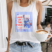 Land of the Free Because of the Brave Women's Color Cotton Tank Top in White