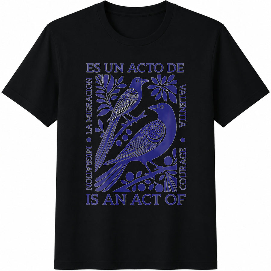 Migration Is an Act of Courage Cotton T-Shirt in Black