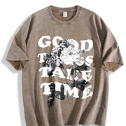 1 Pcs Heavy Adorable Vintage Washed T-Shirt in Brown