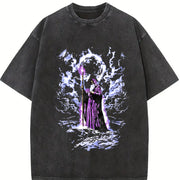 Retro Wizard Dark Fantasy Vintage Washed T-Shirt in Black