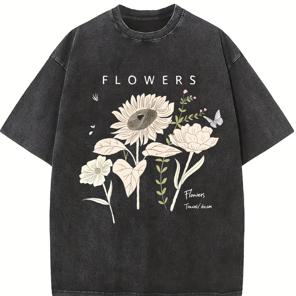 Retro and Old Short-sleeved Vintage Washed T-Shirt in Black