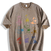 Cute Kitten 1950's Story Book Vintage Washed T-Shirt in Brown
