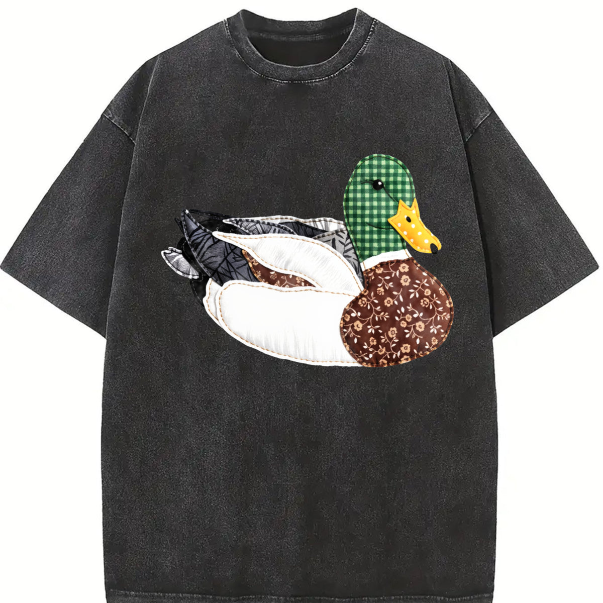 Patterned Ducks Vintage Washed T-Shirt in Black