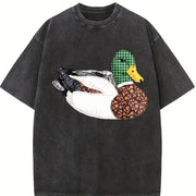 Patterned Ducks Vintage Washed T-Shirt in Black