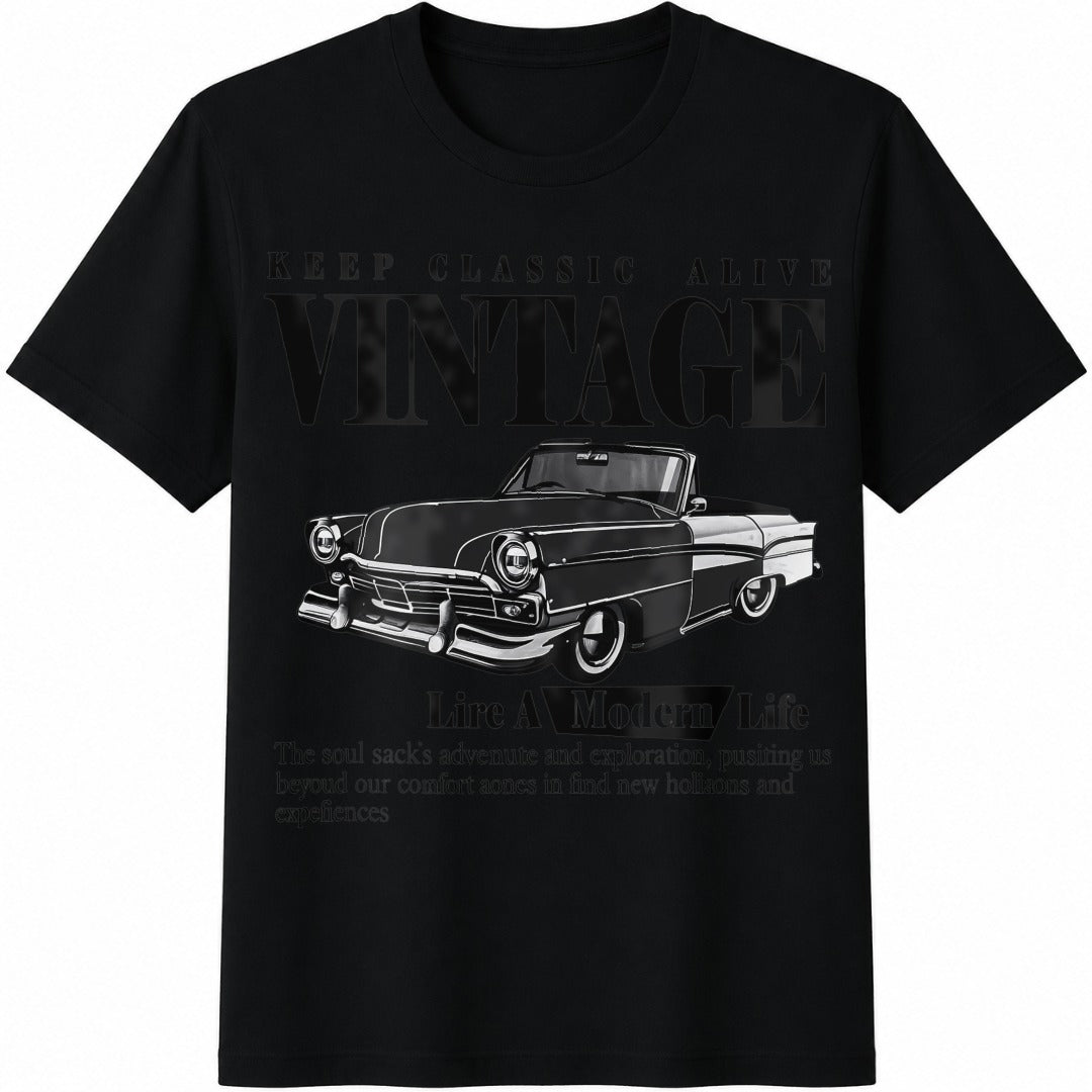 Vintage Car Keep Classic Alive Cotton T-Shirt in Black