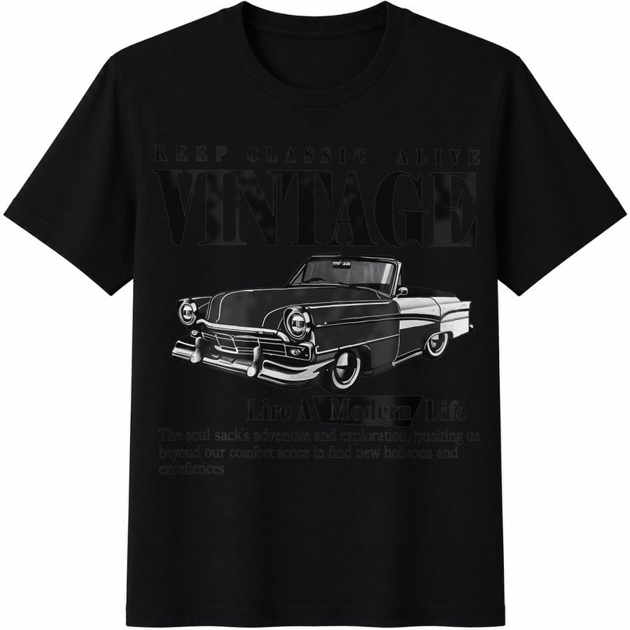 Vintage Car Keep Classic Alive Cotton T-Shirt in Black