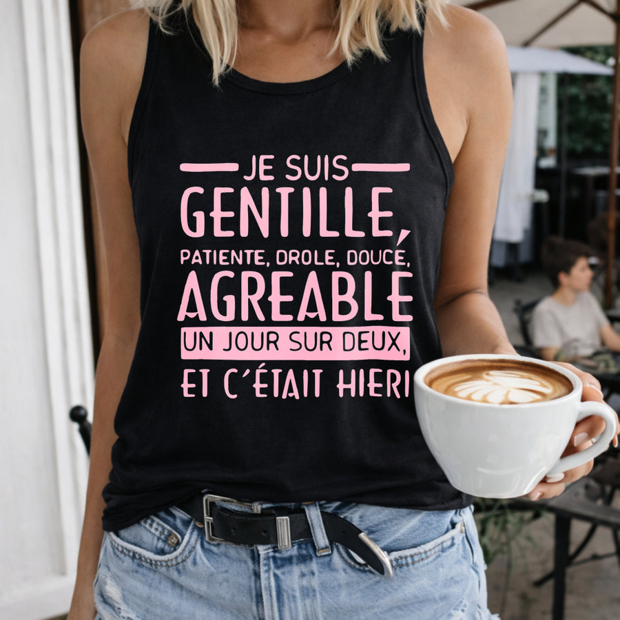 Je Suis Gentille Patiente Drôle Douce Agréable Women's Color Cotton Tank Top in Black