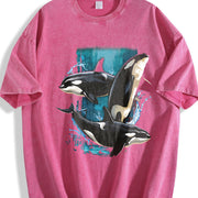 Orca Whale Retro Ocean Lover Vintage Washed T-Shirt in Red