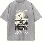 Palestine Freedom Heavy with Hope & Solidarity Retro Vintage Washed T-Shirt in Gray