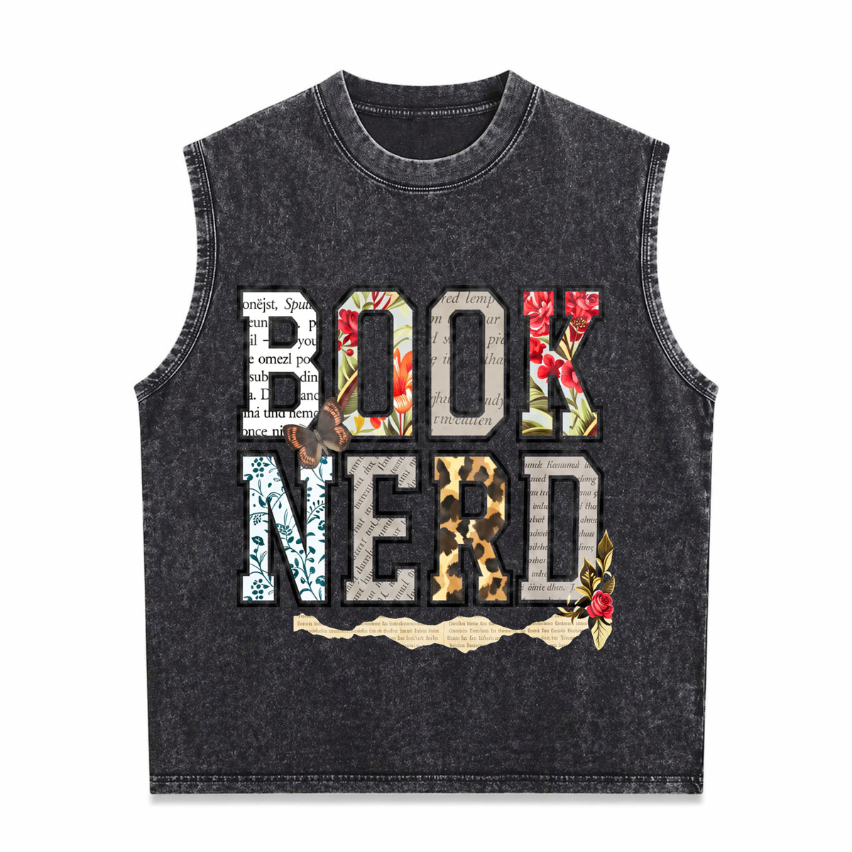 Book Nerd Retro Bookish Lover Retro for Booktok Librarian Vintage Washed Tank Top in Black