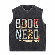 Book Nerd Retro Bookish Lover Retro for Booktok Librarian Vintage Washed Tank Top in Black