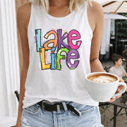 Lake Life Women's Color Cotton Tank Top in White