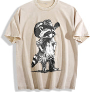 Western Raccoon Retro Cowboy Racoon Vintage Washed T-Shirt in Beige