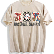 Preppy Baseball Coquette Brushstroke Game Day Baseball Vintage Washed T-Shirt in Beige