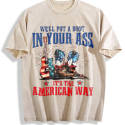 It's the American Way Cowboy Boot Guitar Vintage Washed T-Shirt in Beige