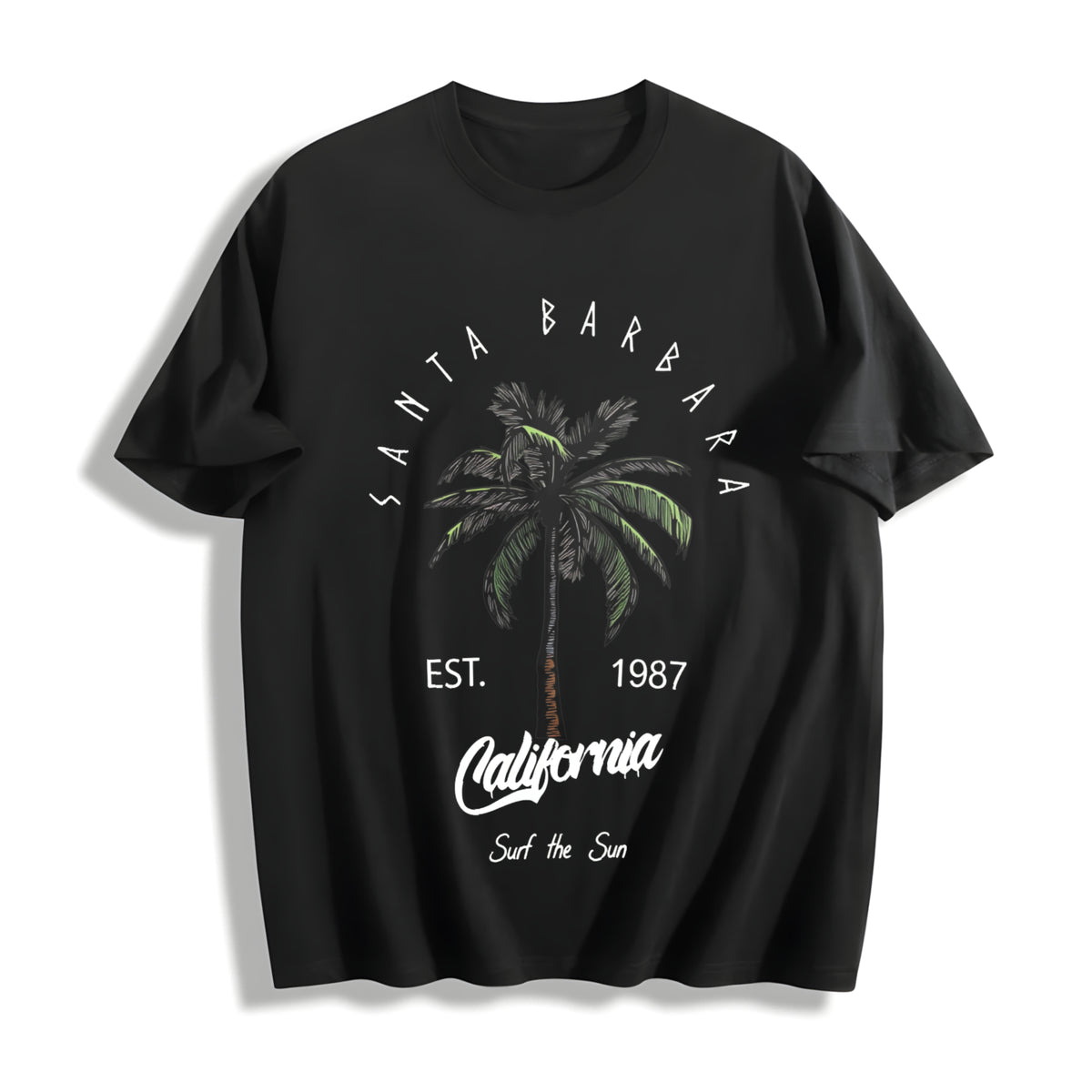 Palm Tree Ladies Cotton T-Shirt in Black