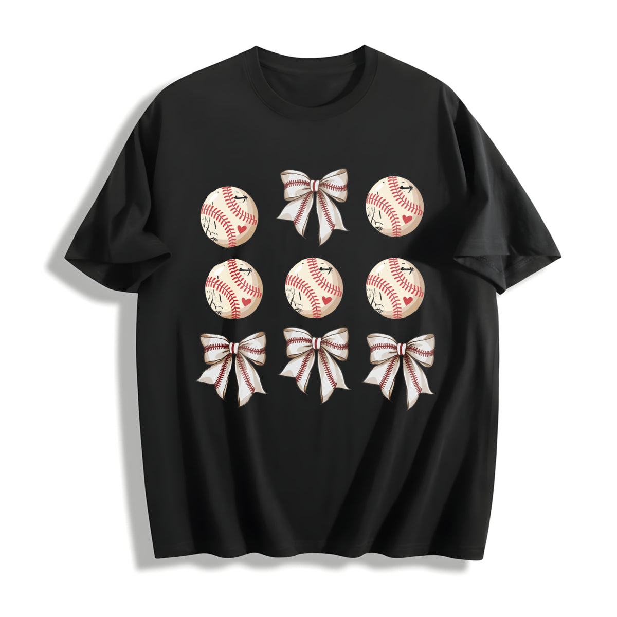 Coquette Baseball Mom Cotton T-Shirt in Black