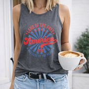 July 4th Land of the Free Women's Color Cotton Tank Top in Gray