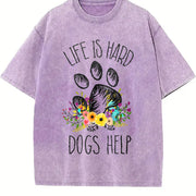 DOGS HELP Vintage Washed T-Shirt in Purple