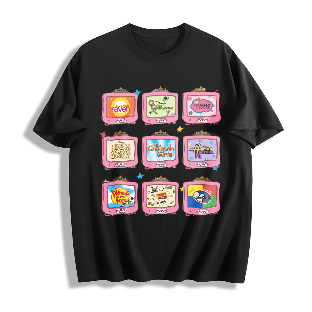 Retro Channel Movie Television Cotton T-Shirt in Black
