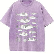 Tuna Fish 90s Retro ® Fisherman Ocean Y2k Vintage Washed T-Shirt in Purple