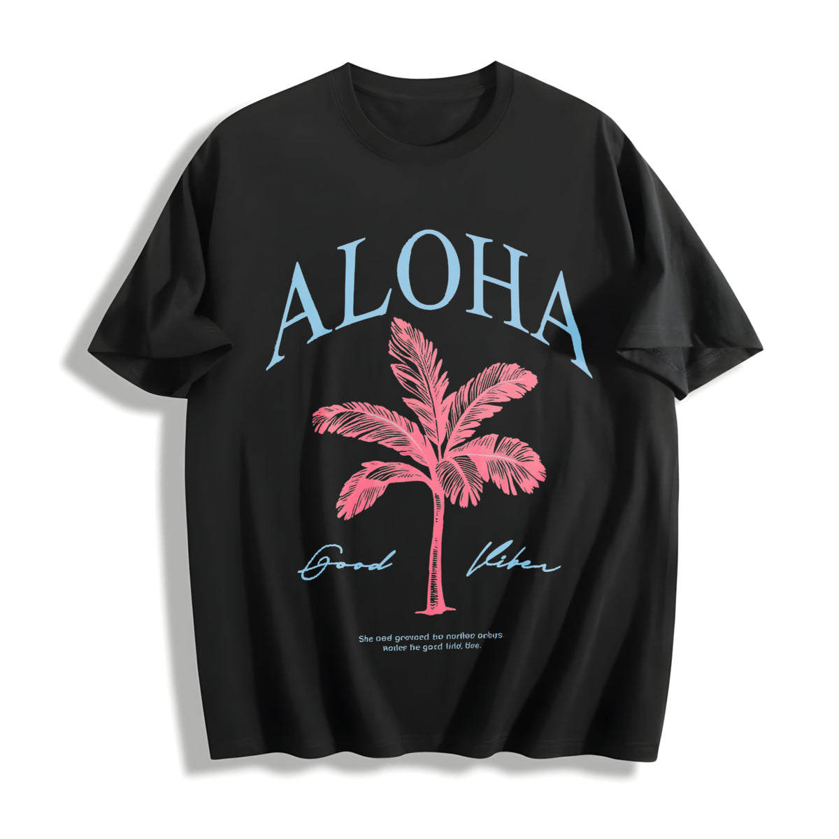 ALOHA Tropical Palm Tree Cotton T-Shirt in Black