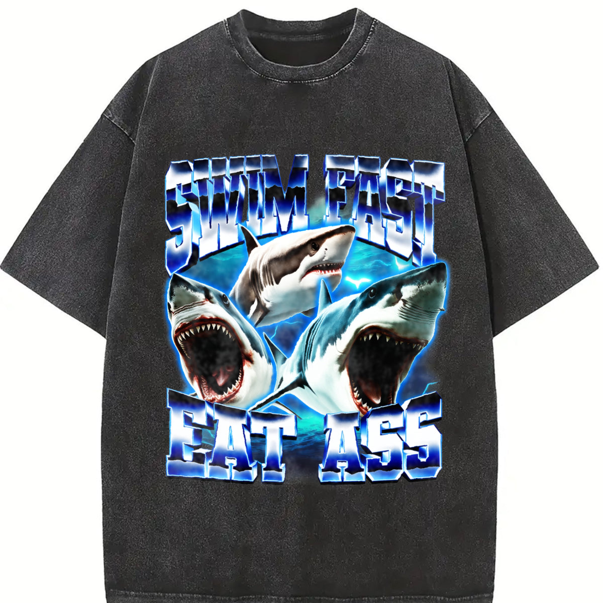 Swim Fast Eat A... Vintage Washed T-Shirt in Black