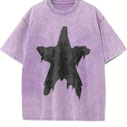 Distressed Melting Star Vintage Washed T-Shirt in Purple