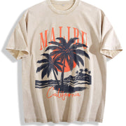 Of a Retro Malibu California Vintage Washed T-Shirt in Beige