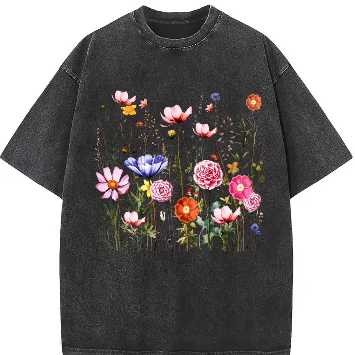 Subtle Floral Anti Trump Vintage Washed T-Shirt in Black