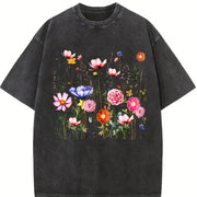 Subtle Floral Anti Trump Vintage Washed T-Shirt in Black