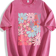 Blossoms Gorgeous Abstract Flowers Boho Floral vintage washed oversized T-shirt in Red