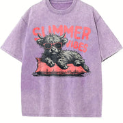 Retro Highland Cow Vibes Vintage Washed T-Shirt in Purple