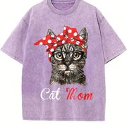 Cat Mom for Cat Lovers-Mothers Day vintage washed oversized T-shirt in Purple