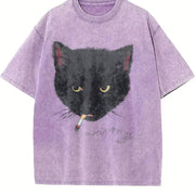 Y2k Smocking Cat Vintage Washed T-Shirt in Purple
