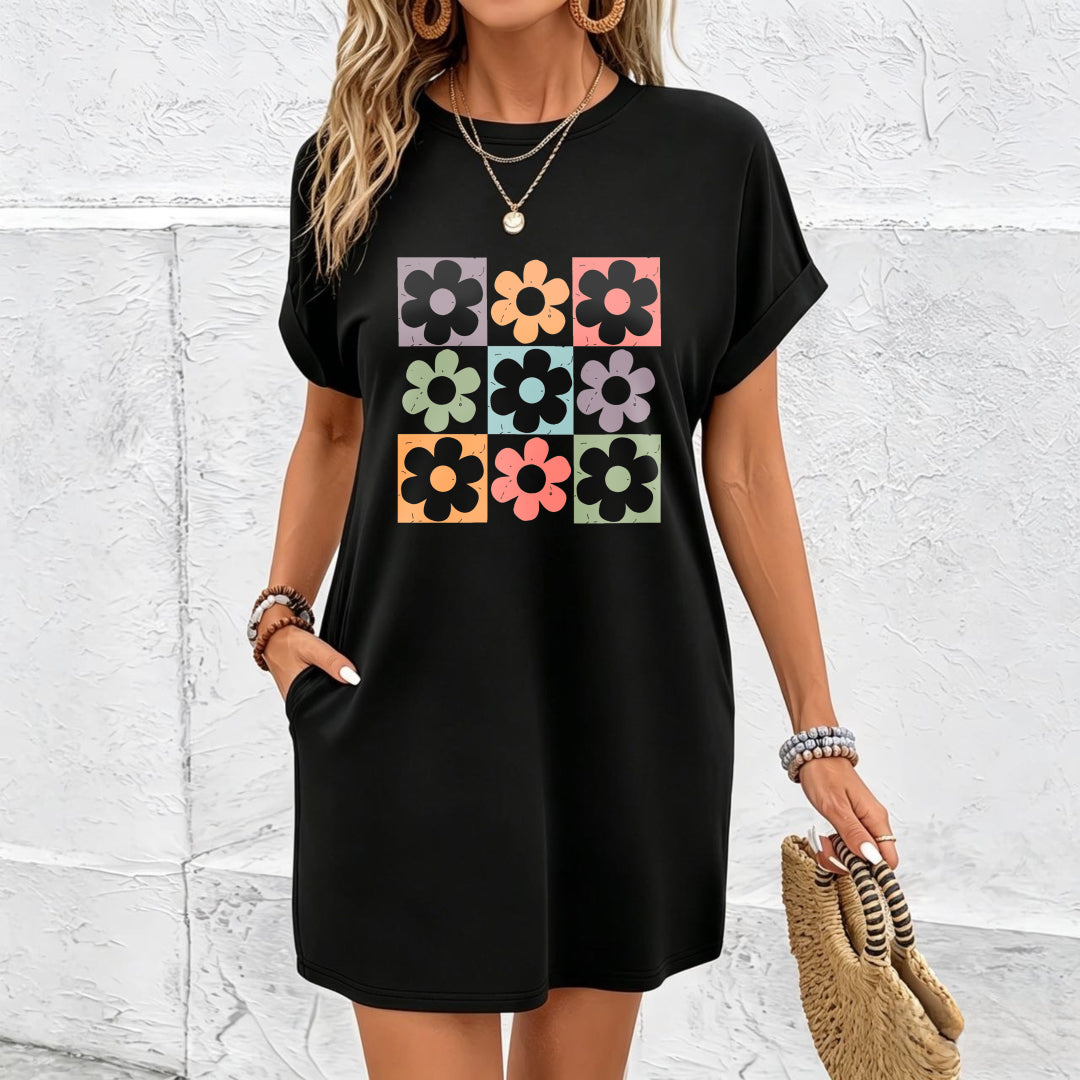Long Home Dress and Gentle on the Skin Cotton T-Shirt in Black