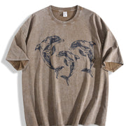 Dolphins 90s Tattoo Vintage Washed T-Shirt in Brown
