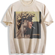 Smoking David Statue Vintage Washed T-Shirt in Beige