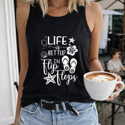 Life Is Better in Flip Flops Shell Starfish Tank Women's Color Cotton Tank Top in Black