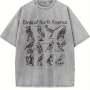 Birds of North America Vintage Washed T-Shirt in Gray