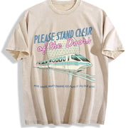 Monorail Inspired Please Stand Clear of the Doors Vintage Washed T-Shirt in Beige