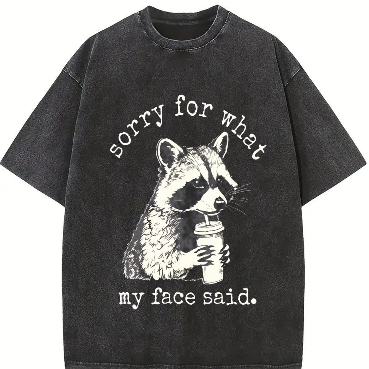 Sorry for What My Face Said Vintage Washed T-Shirt in Black