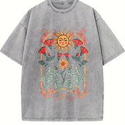 Boho Floral Art Nouveau Vintage Washed T-Shirt in Gray