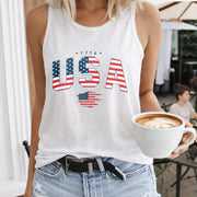 Usa Flag 1776 Crew-neck Sleeveless Vest Outdoor Women's Color Cotton Tank Top in White