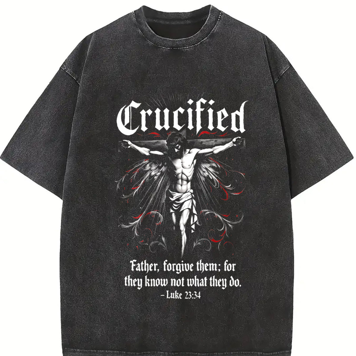 Crucified 90s Retro Jesus Cross ® Vintage Washed T-Shirt in Black
