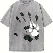 1pc Man and Dog Are Good Friends Vintage Washed T-Shirt in Gray