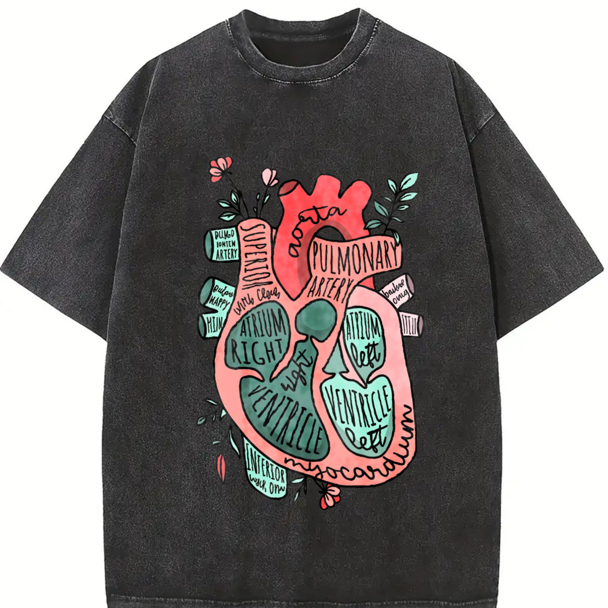 Anatomical Heart Cardiology ICU CVICU Nurse in the Making Vintage Washed T-Shirt in Black