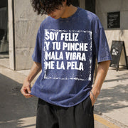 Soy Feliz Mexican Humor Quote Vintage Washed T-Shirt in Blue